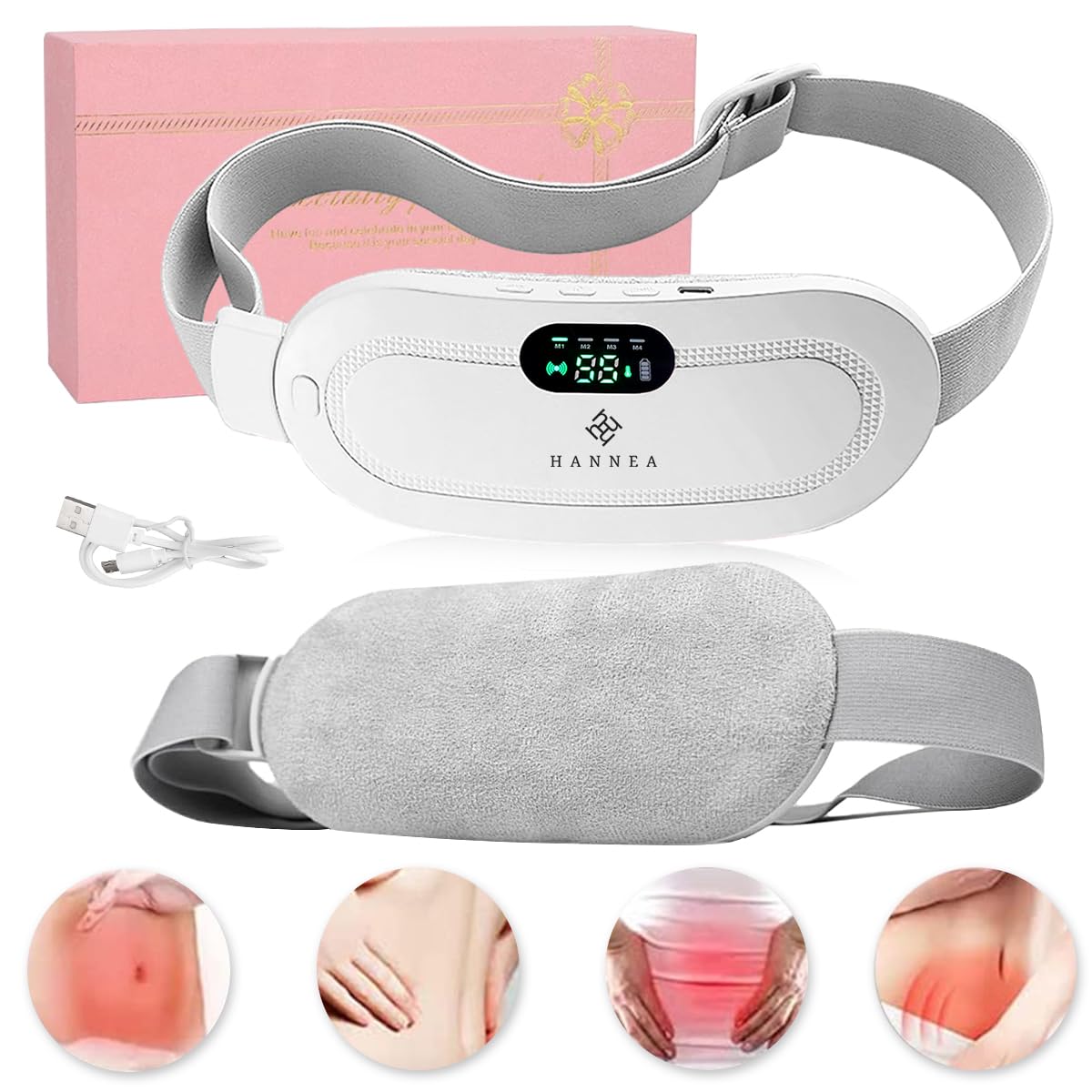 HANNEA Electric Cordless Heating Pad For Period Pain|Cramp Relief, Back Pain In Period|Belly Warmer Heating Pad With 3 Heat Levels 4 Vibration Modes|Caring Gift Heating Pad Belt For Women HANNEA Electric Cordless Heating Pad For Period Pain|Cramp Relief, Back Pain In Period|Belly Warmer Heating Pad With 3 Heat Levels 4 Vibration Modes|Caring Gift Heating Pad Belt For Women